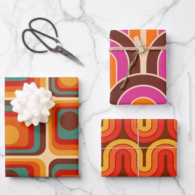 Mod 1970s Retro Style Geometric Design Geschenkpapier Set (Vorderseite)
