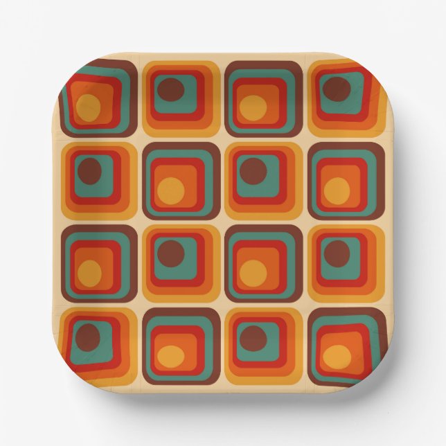 Mod 1970s Retro Style Geometric Design Pappteller (Vorderseite)