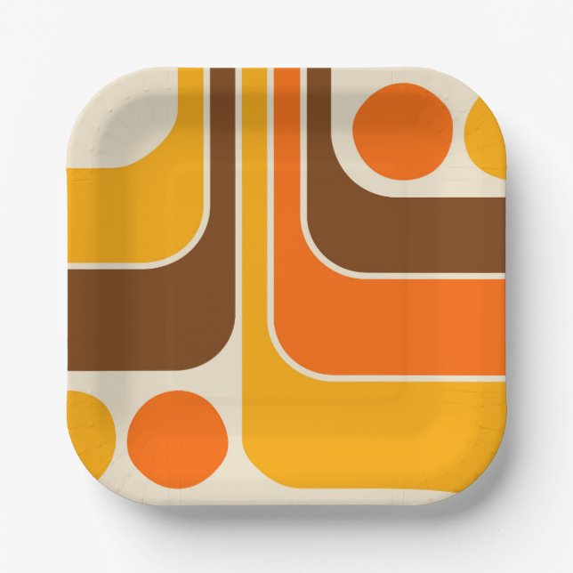 Mod 1970s Retro Style Geometric Design Pappteller (Vorderseite)