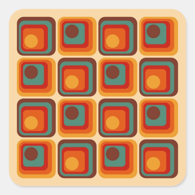 Mod 1970s Retro Style Geometric Design Quadratischer Aufkleber (Vorderseite)