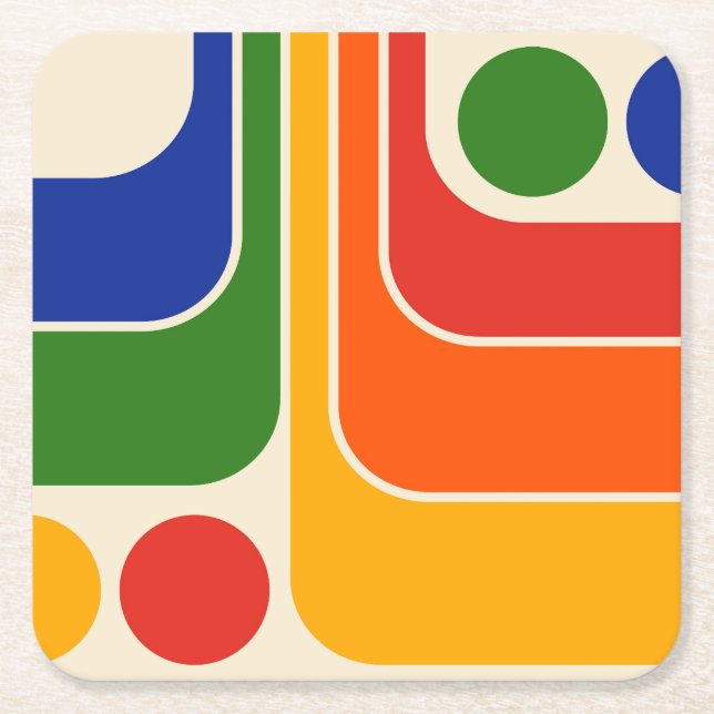 Mod 1970s Retro Style Geometric Design Rechteckiger Pappuntersetzer (Vorderseite)