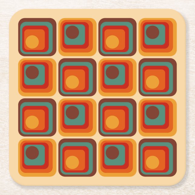 Mod 1970s Retro Style Geometric Design Rechteckiger Pappuntersetzer (Vorderseite)