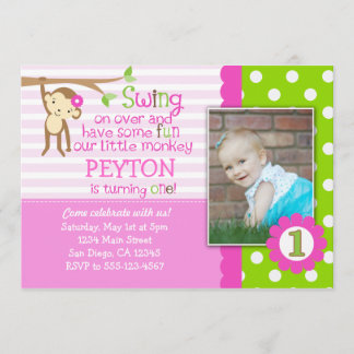 Mod-Affe-Geburtstags-Einladung für Mädchen-Rosa Einladung
