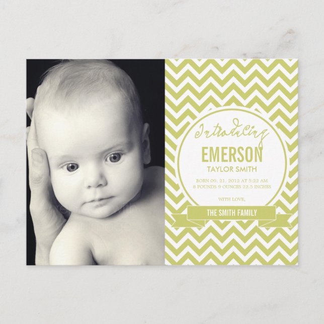 Mod Baby Birth Announcement - Sage Ankündigungspostkarte (Vorderseite)