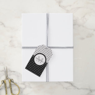 Mod Black and White Polka Dots Monogramm mit Name Geschenkanhänger