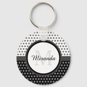 Mod Black and White Polka Dots Monogramm mit Name Schlüsselanhänger