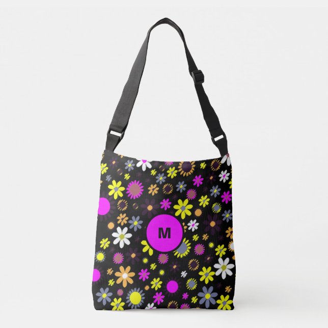 Mod Black Floral Tragetaschen Mit Langen Trägern (Vorderseite)