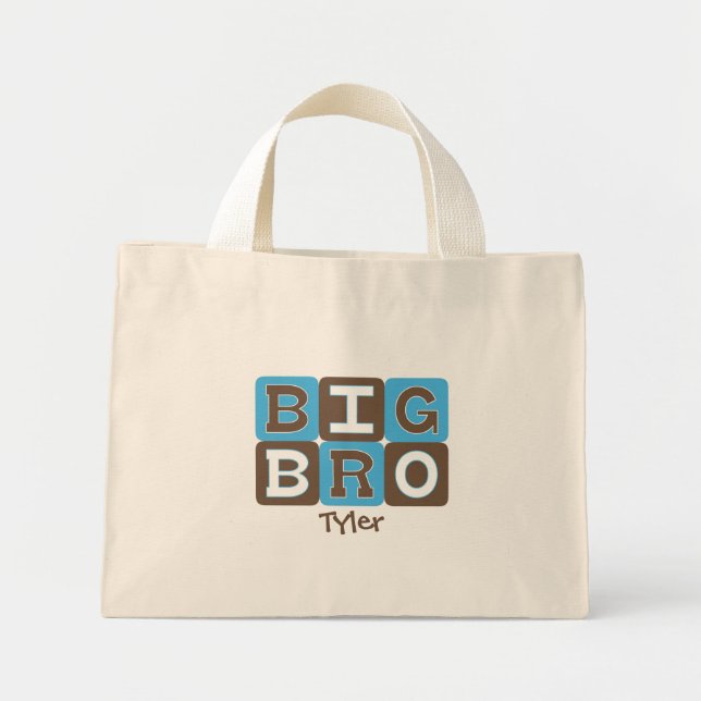 MOD Blocks Big Bro - Blue & Brown Personalisiert Mini Stoffbeutel (Vorne)