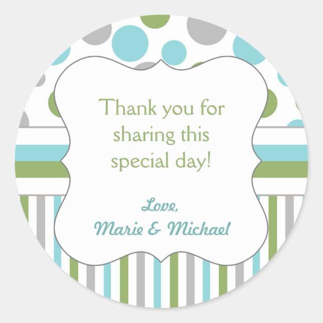 Mod Blue Green Boy Baby Shower bevorzugt Aufkleber (Vorderseite)