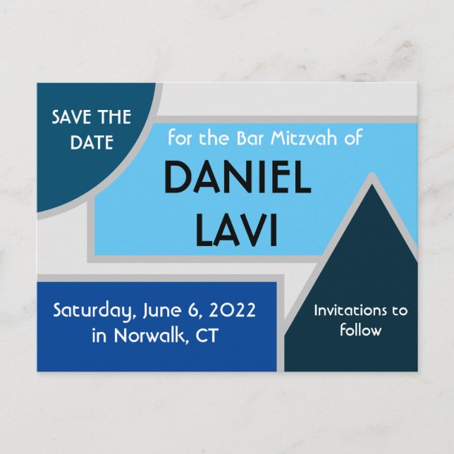 Mod Blue Shapes Save the Date Postcard II Postkarte (Vorderseite)
