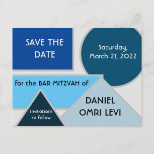Mod Blue Shapes Save the Date Postcard Postkarte