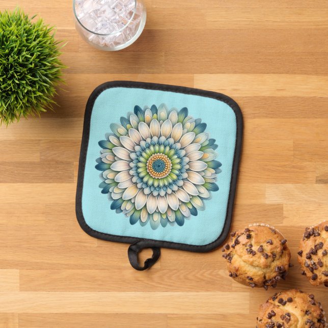 Mod Blume - Blau, Gelb und Gelb Topflappen (Oben Unten)