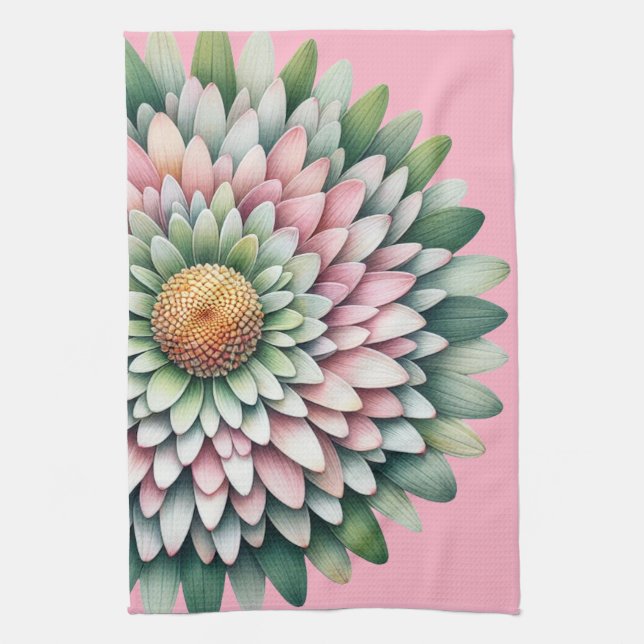 Mod Blume - Rosa, Gelb und Gelb Geschirrtuch (Vertikal)