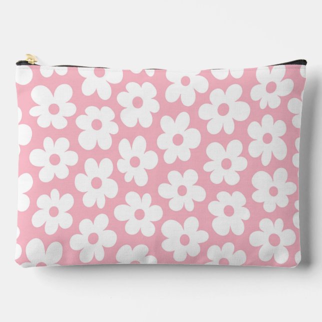Mod-Blumenmuster Rosa und Weiß Zubehörtasche (Vorderseite)