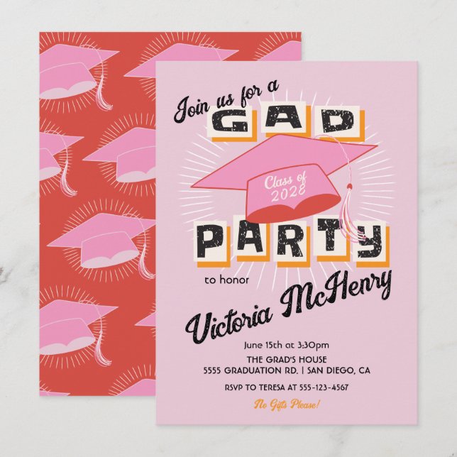 Mod Bright Bold Graduation Party Cap Einladung (Vorne/Hinten)