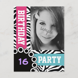 Mod Bright Zebra Print Geburtstagsparty mit Foto Einladung