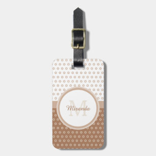 Mod Brown and White Polka Dots Monogram with name Gepäckanhänger