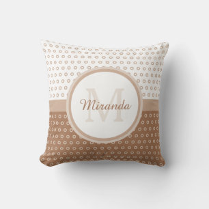 Mod Brown and White Polka Dots Monogram with name Kissen