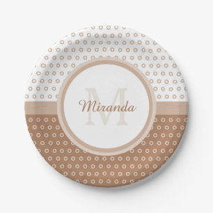 Mod Brown and White Polka Dots Monogram with name Pappteller