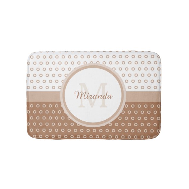 Mod Brown und weißes Polka-Punkt-Monogramm mit Badematte (Vorderseite)