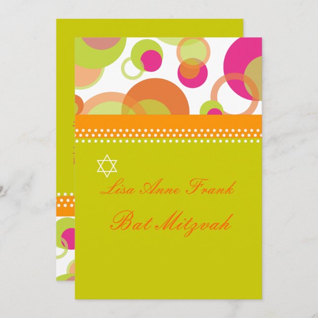 MOD BUBLES/RETRO INVITATION BAT MITZVAH (Devant / Derrière)