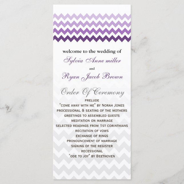 Mod chevron violet Ombre Wedding programme (Devant)