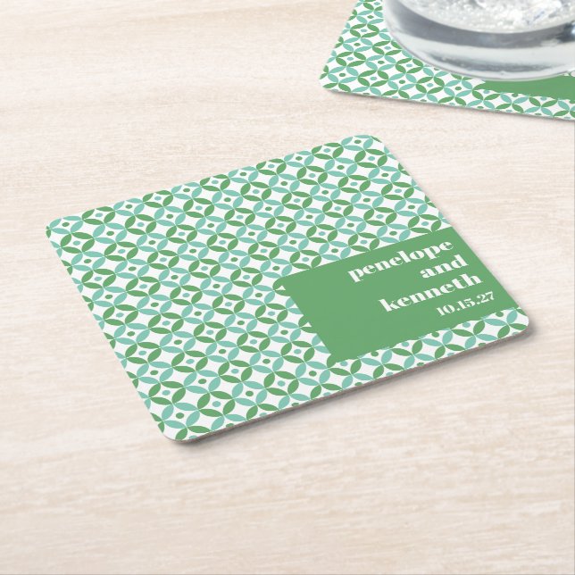 Mod Chic Wedding Custom Green and Blue Mid Rechteckiger Pappuntersetzer (angewinkelt)