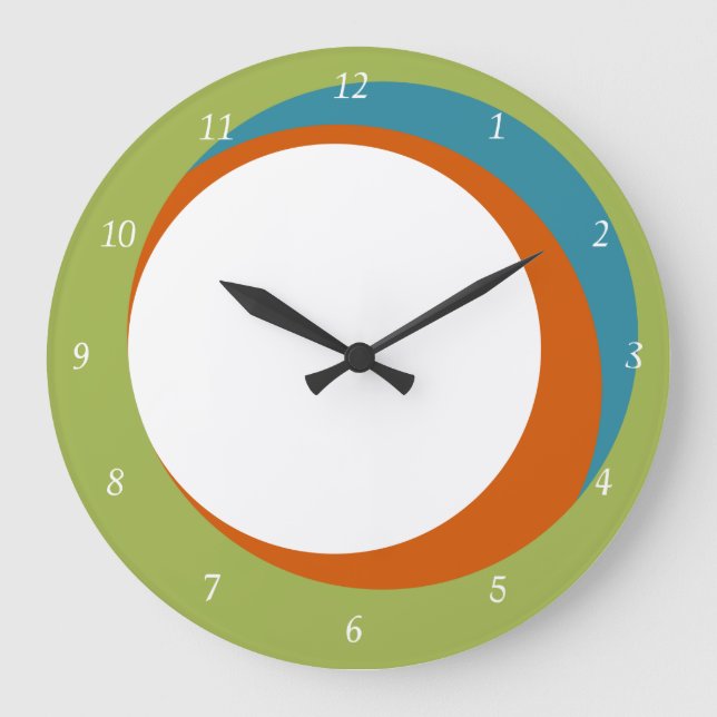 Mod Circles Wall Clock Green, Orange und Aqua Große Wanduhr (Vorderseite)