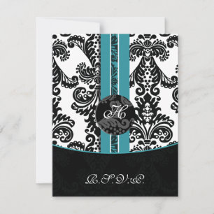 Mod Damask aqua uAwg standard 3,5 x 5 RSVP Karte