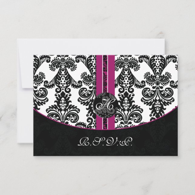 Mod Damask rosa Rsvp-Karten Standard 3,5 x 5 RSVP Karte (Vorderseite)