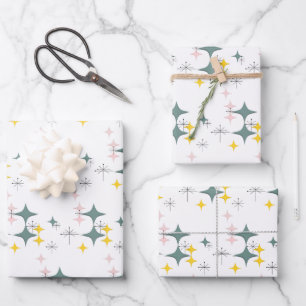 Mod Diamonds Sternexplosionen Mitte Jahrhunderts P Geschenkpapier Set