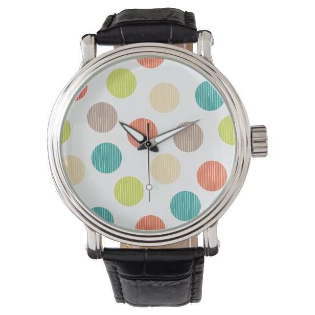 Mod Dots Handgezogene Doodle Aquamarin Orange Circ Armbanduhr (Vorderseite)