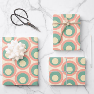 Mod Dots Retro Aquamarin und Blush Pink Muster Geschenkpapier Set