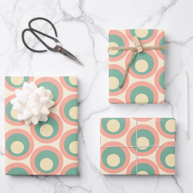 Mod Dots Retro Aquamarin und Blush Pink Muster Geschenkpapier Set (Vorderseite)