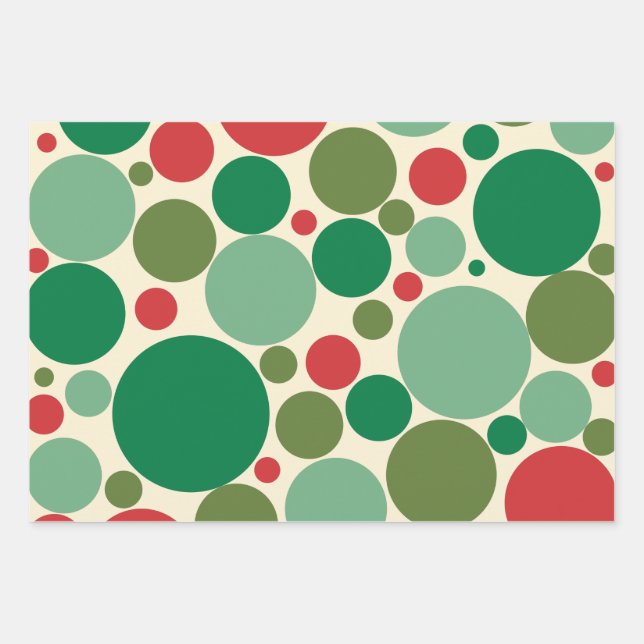 Mod Dots Retro Weihnachtsmuster Red Green Creme Geschenkpapier Set (Vorderseite)