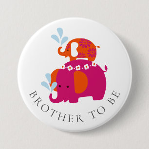 Mod Elephant Baby Shower Brother Button