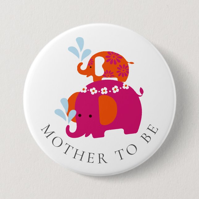 Mod Elephant Baby Shower Mother to Be Button (Vorderseite)