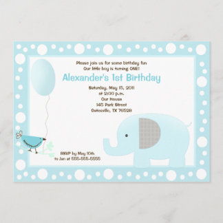 Mod Elephant Jungle Dot 12x18 Birthday Invite Blue Einladung