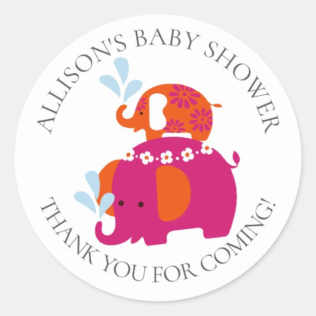 Mod Elephants Baby Showaufkleber Runder Aufkleber (Vorderseite)