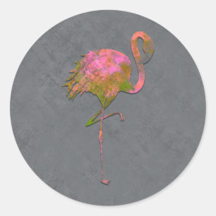 Mod Farbig Sommer Flamingo Schick Modern Grau Runder Aufkleber