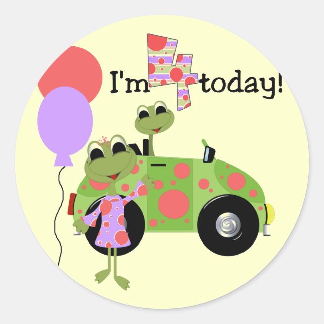 Mod Frogs 4th Birthday Tshirts und Geschenke Runder Aufkleber (Vorderseite)