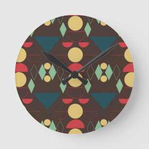 Mod Geometric Brown aus der Mitte des Jahrhunderts Runde Wanduhr