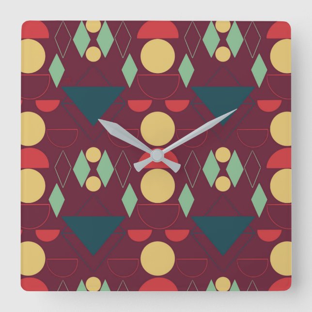 Mod Geometric Fuchsia Quadratische Wanduhr (Vorderseite)