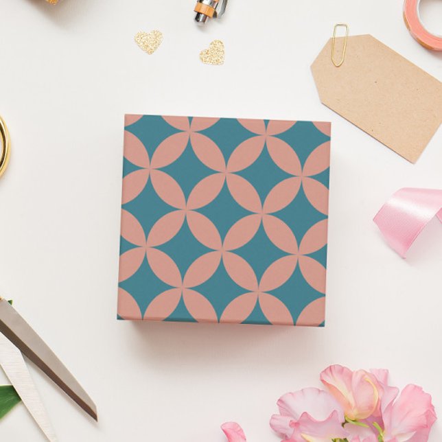 Mod Geometric Retro Modern Peach Blue Mitte des Ja Geschenkpapier (Mid Mod Wrapping Paper in Peach and Blue)