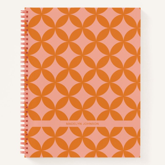 Mod Geometric Retro Modernes Orange Sun Mitte des  Notizbuch (Vorderseite)