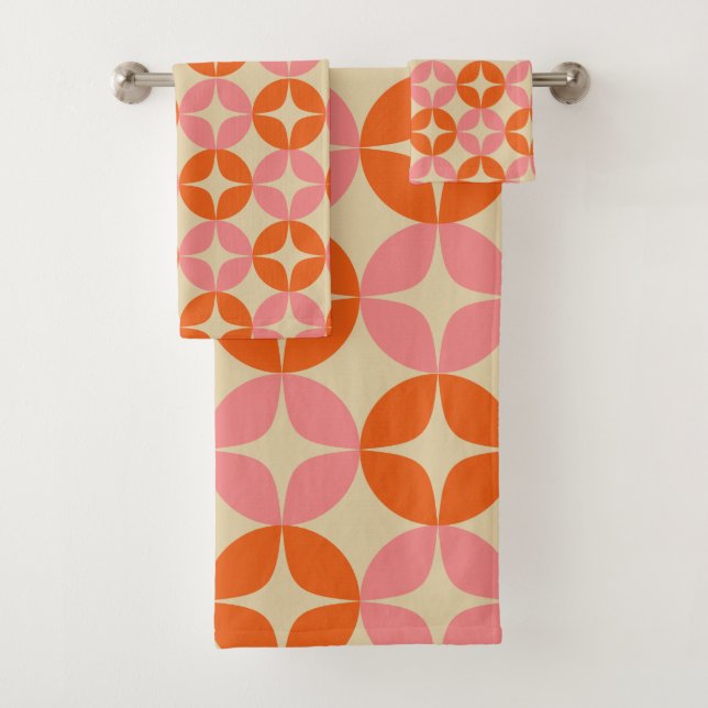 Mod Geometrisches Muster in Rosa und Orange Mitte Badhandtuch Set (Insitu)