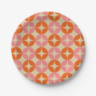 Mod Geometrisches Muster in Rosa und Orange Mitte Pappteller
