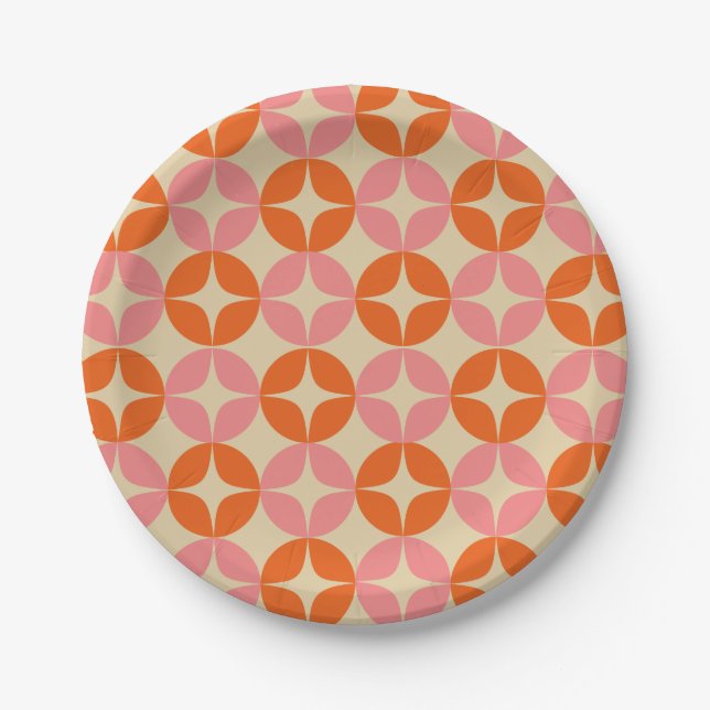 Mod Geometrisches Muster in Rosa und Orange Mitte Pappteller (Vorderseite)