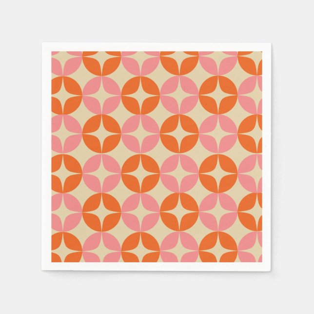 Mod Geometrisches Muster in Rosa und Orange Mitte Serviette (Vorderseite)