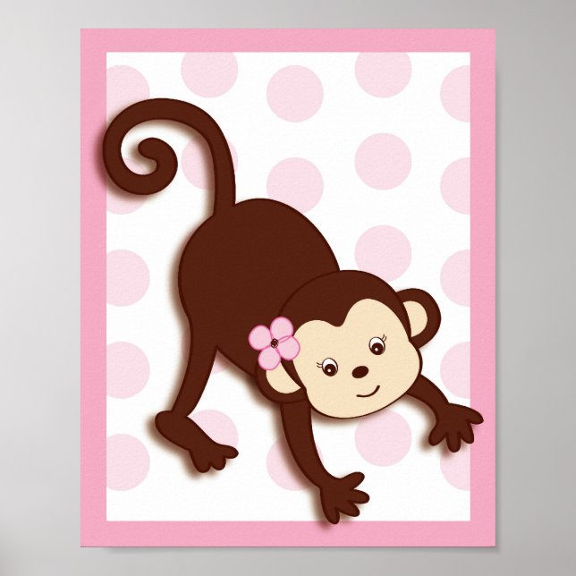 Mod Girl Monkey Dots Kinderzimmer Kunst, Dichtung  Poster (Vorne)